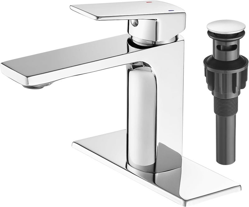 VOTON Chrome Bathroom Faucet Single Handle Bathroom Sink Faucet Lavatory Vanity Faucet with Pop Up Drain & Water Supply Lines - Image 1